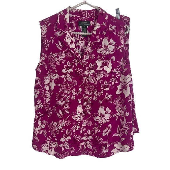 Lauren Ralph Lauren 100% Silk Pink Floral Tank and Skirt Set SZ 14 - Picture 1 of 9